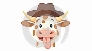 Funny Curious Cow with Long Tongue in Hat