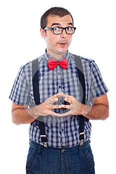 Funny curious nerd man