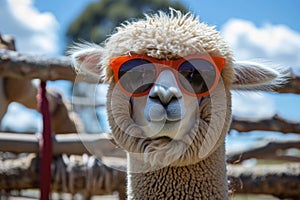 Funny cute alpaca sunglasses. Generate Ai