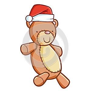 Funny and cute bear doll wearing Santa`s hat for Christmas