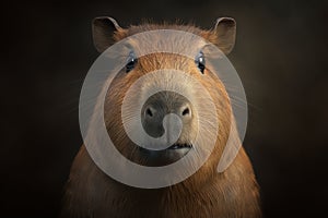 Funny cute capybara. Portrait front view semiaquatic herbivore mammal furry animal. Illustration created by generative ai