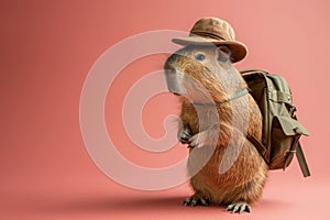 funny and cute capybara wearing in different uniforms on the colour empty background