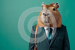 funny and cute capybara wearing in different uniforms on the colour empty background