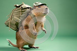 funny and cute capybara wearing in different uniforms on the colour empty background