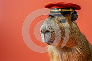 funny and cute capybara wearing in different uniforms on the colour empty background