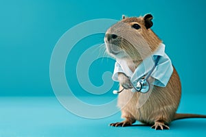 funny and cute capybara wearing in different uniforms on the colour empty background