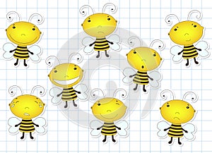 Funny cute cartoon bee. Emotions: sadness, joy, laughter, sarcas