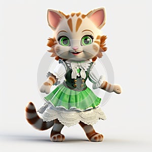 Funny cute cartoon cat dancer in Irish costume