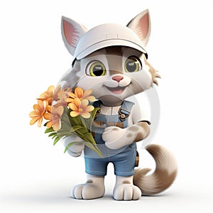 Funny cute cartoon gardener cat