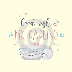 Funny cute cat and phrase- good night my darling