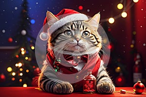 Funny Cute Christmas Cat, comic character, christmas card design