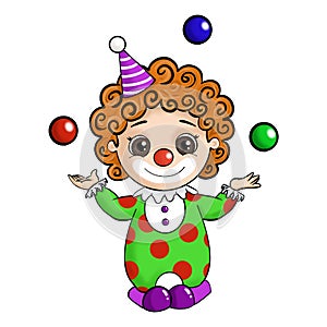 Funny cute clown juggles balls