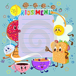 Funny and cute colorful kids menu