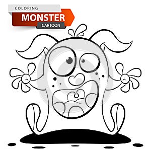 Funny, cute, crazy cartoon monster character. Coloring illustration.