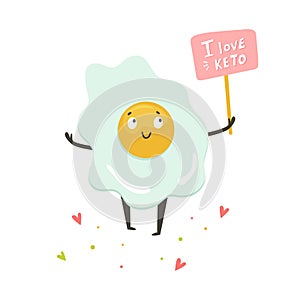 Funny cute egg character, keto diet lover