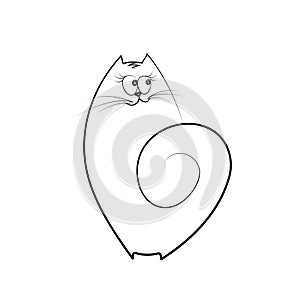 Funny cute emotional cats. Linear creative drawing of a pet. Strange funny cute cat, kitten isolate. Contour sketch design element