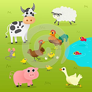 Funny Cute Farm Animals Set.