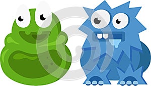 Funny cute green and blue monsters