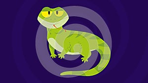 Funny and cute green lizard stuck out it`s tongue - flat design. Cartoon reptile isolated vector illustration.