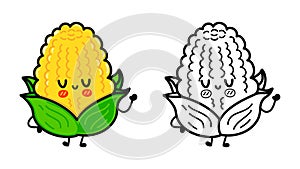 Funny cute happy Corn characters bundle set. Vector hand drawn cartoon kawaii character illustration icon. Cute Corn