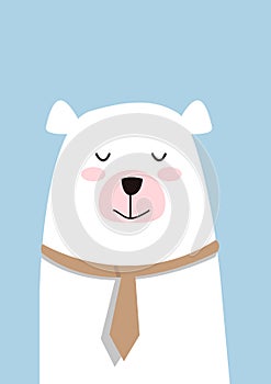 Funny and cute happy polar bear with neck tie