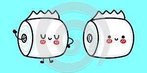 Funny cute happy toilet paper Cute funny toilet paper character. Vector hand drawn cartoon kawaii character illustration