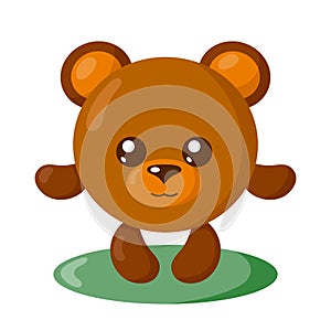 Funny cute kawaii bear with round body in flat design with shadows