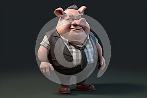 Funny cute little farm pig 3D cartoon character. Ai generated