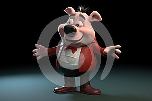 Funny cute little farm pig 3D cartoon character. Ai generated