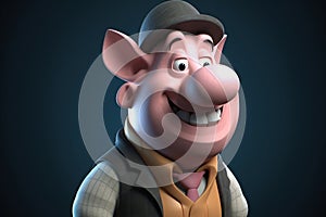 Funny cute little farm pig 3D cartoon character. Ai generated