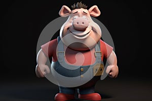 Funny cute little farm pig 3D cartoon character. Ai generated