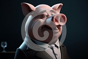 Funny cute little farm pig 3D cartoon character. Ai generated