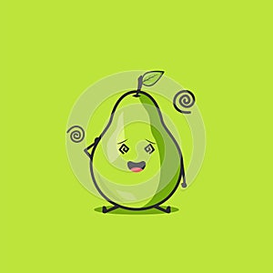 Funny cute mango character. Vector flat mango cartoon character feel dizzy. Isolated on green background. Mango fruit concept