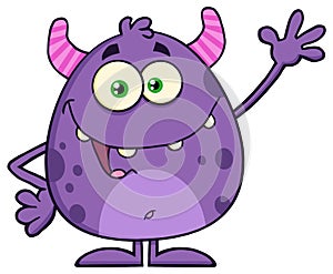 Funny Cute Monster Cartoon Character Waving