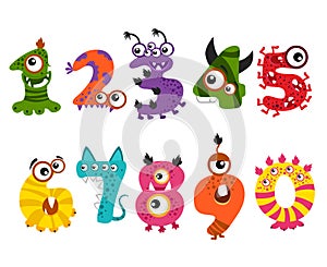 Funny cute monster numbers for halloween party event vector