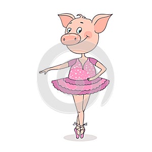 Funny cute pig is in a beautiful dress