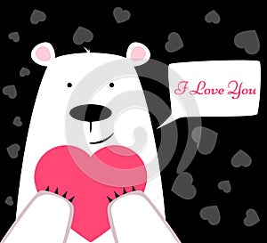 Funny cute polar bear with heart. Valentine s Day