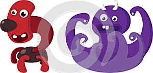 Funny cute red and purple monsters