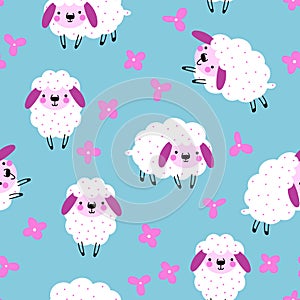 Funny cute sheeps seamless background