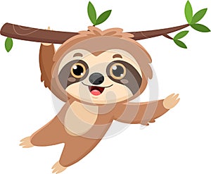 Funny Cute Sloth Cartoon Character Waving For Greeting