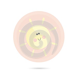 Funny Cute smiley sun. Happy doodle for your design. Bright and beautiful cartoon character.