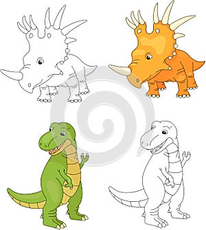 Funny cute tyrannosaurus and styracosaurus.