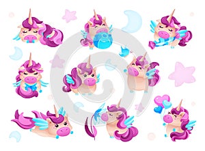 Funny cute unicorn set in different poses