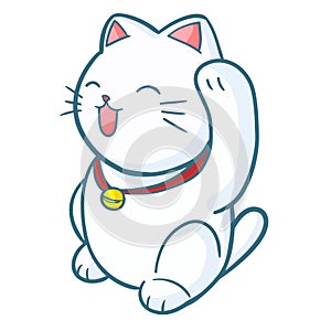 Funny and cute white happy cat waving its hand