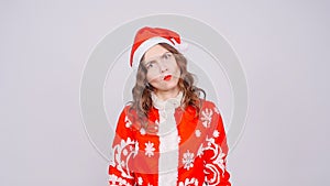 Funny Cute Woman wearing Santa Claus hat