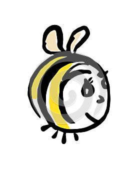 Funny cute yellow bee. Friendly cartoon bee character.