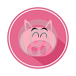 Funny and cute young pig in pink icon with white background - vector