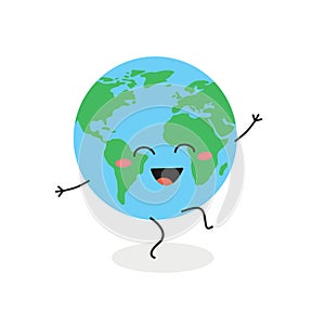 Funny dancing cartoon globe character vector illustration