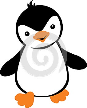 Funny dancing penguin. Simple flat drawing