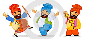 Funny dancing Sikh man celebrating holiday, set